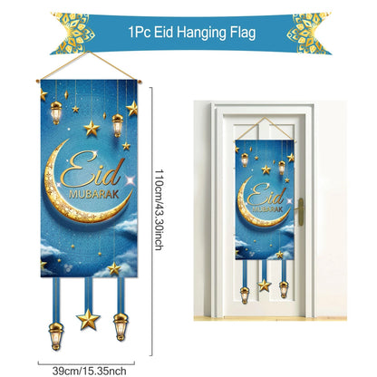 Eid Mubarak Decoration 2024 Hanging Flag Ramadan for Home Door Islamic Muslim Party Decor Ramadan Kareem Banner Eid Al-Fitr Gift