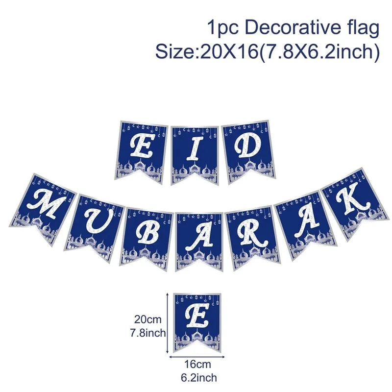 Eid Mubarak Banner Bunting Balloons Plates Tablecloth Kareem Ramadan Decoration for Home 2024  Muslim Islamic Party Supplies