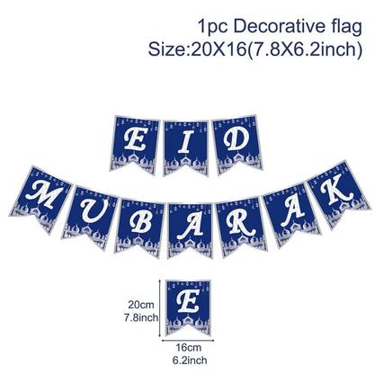 Eid Mubarak Banner Bunting Balloons Plates Tablecloth Kareem Ramadan Decoration for Home 2024  Muslim Islamic Party Supplies