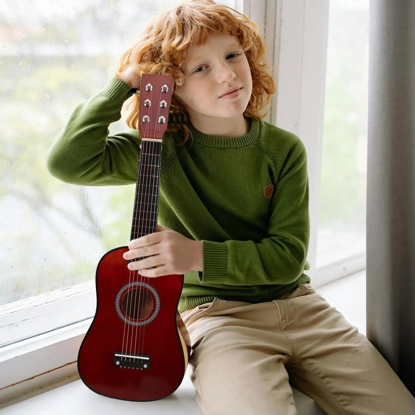 23 Inch Folk Acoustic Guitar Basswood Ukulele 6 Strings Kids Beginners Music Instrument Child Small Guitar Playing Learning Toy