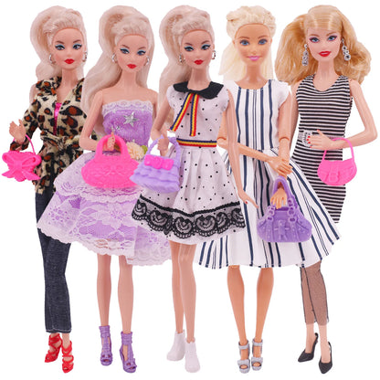 5Pcs Set of Barbies Doll Toy Clothes Accessories Barbies Clothes for Barbie Doll&1/6 BJD Blythe Shoes Mini Dress Bags Toy