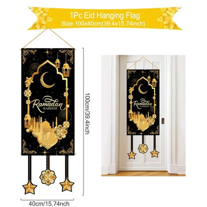Eid Mubarak Decoration 2024 Hanging Flag Ramadan for Home Door Islamic Muslim Party Decor Ramadan Kareem Banner Eid Al-Fitr Gift