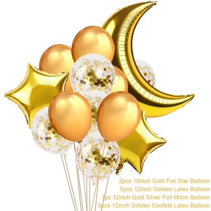 Eid Mubarak Banner Bunting Balloons Plates Tablecloth Kareem Ramadan Decoration for Home 2024  Muslim Islamic Party Supplies