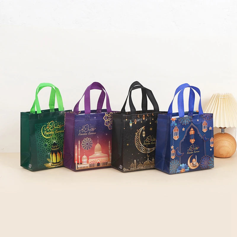2024 Ramadan Kareem Gift Bags Nonwoven Candy Cookie Snack Packaging Bag Box Eid Mubarak Muslim Islamic Festival Party Supplies
