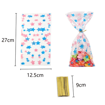 25pcs Colorful Plastic Candy Gift Bags Stripes Snack Bag Christmas Gift Bags for Biscuit and Cookie Birthday Party Favors Bag