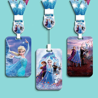 Disney Frozen Access Card Holder Lanyard Student ID Campus Bus Card Cover Elsa Anna Girls Elastic Rope Badge Reel Work Card Case