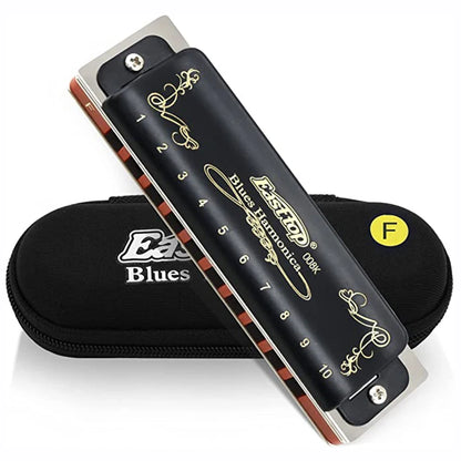 008K Diatonic Harmonica 10 Holes 20 Tones Blues Harp Mouth Organ Harmonica With Black Cover, Standard Harmonica With Canvas Bag