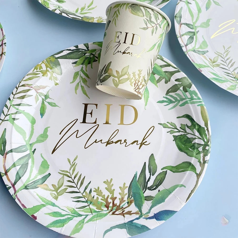 EID Mubarak Ramadan Decoration Gold Green Leaves Eid Al-Fitr Party Supplies Muslim Islamic Festival Party DIY Decorations