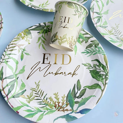 EID Mubarak Ramadan Decoration Gold Green Leaves Eid Al-Fitr Party Supplies Muslim Islamic Festival Party DIY Decorations