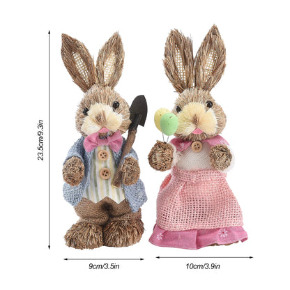 2PCS Straw Rabbit 2024 Easter Bunny Ornament Party Decorations Holiday Home Garden Wedding Decor Crafts Photo Props 25/35cm