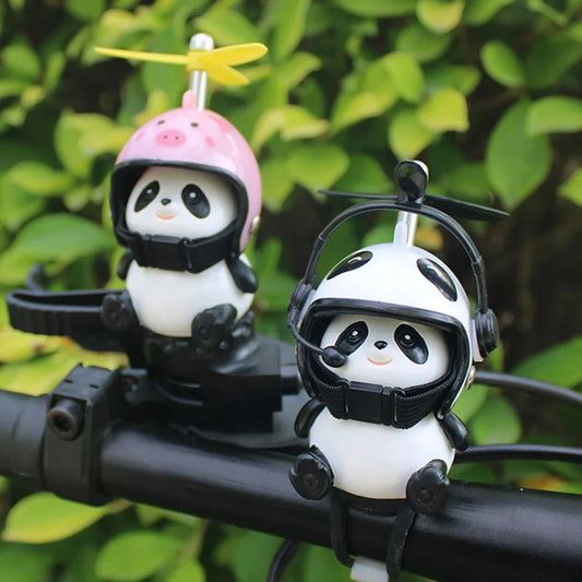 Cute Panda Cartoon With Helmet Airscrew Ornaments Toy Motorcycle Handlebar Decoration Bike Electric Riding Equipment Accessories