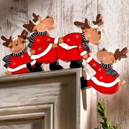 Christmas Door Frame Decoration Santa Claus Wooden Christmas Decorations Happy New Year 2024 Door Frame Trim Wood Xmas Decor