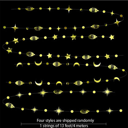 4M Eid Mubarak Banner Gold Silver Star Moon Paper Bunting Garland Ramadan Kareem Decoration Home Islamic Muslim Party Supplies