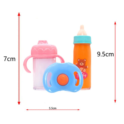 Large Size Baby Doll Feeding Bottle Set Baby Care Toy Stroller 2pcs Milk and Juice Bottles With Toy Pacifier for Baby Dolls