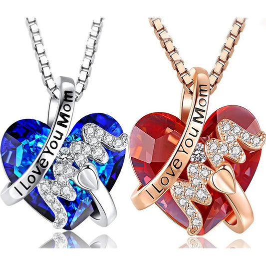 Mom Mother's Day Gift Jewelry Heart Red/Blue Pendant Necklace Luxury Fashion Mother's Day Necklace Women Mother