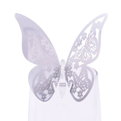 20pcs Eid Mubarak Hollow Butterfly Cup Card Wine Glass Paper Name Place Seat Card Wedding Party Ramadan Kareem Table Decorations
