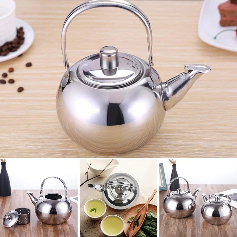 1l/1.5l/2l Stainless Steel Material Teapot With Infuser Filter, Coffee Kettle, Tea Jug, Home Office Tools 1PC