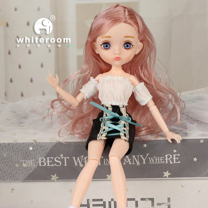 Slim 26cm Bjd Doll for Girl 13 Movable Joints Fashion Princess Clothes Suit Accessories Blue Eyes Decoration Eyelash Solid Doll