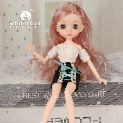 Slim 26cm Bjd Doll for Girl 13 Movable Joints Fashion Princess Clothes Suit Accessories Blue Eyes Decoration Eyelash Solid Doll
