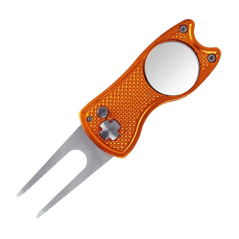 1pc Foldable Golf Divot Repair Tool With Golf Ball Tool Pitch Groove Cleaner Golf Accessories Putting Green Fork Training Aids