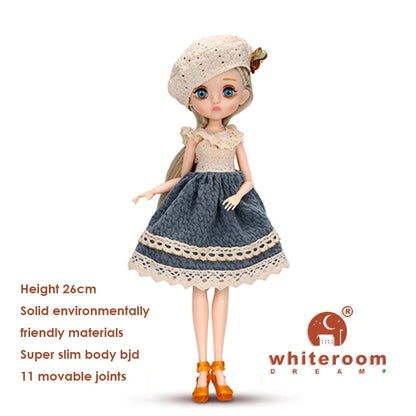Slim 26cm Bjd Doll for Girl Purple Hair Big Eyes Fashion Princess Clothes Suit Accessories Decoration Eyelash Solid Doll Gift