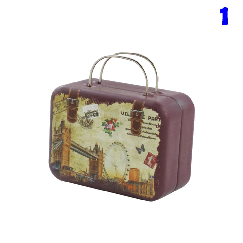 Metal Mini Suitcase Miniature Trunk Cartoon Pattern Box Dollhouse Decoration Jewellery Box Doll Handbag Doll Accessories