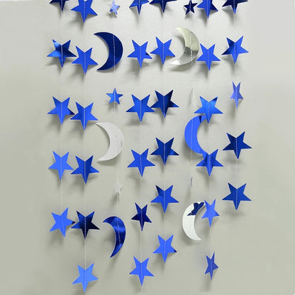 Eid Mubarak Party Decoration 4M Star Moon Shape Paper Garlands Ramadan Decoration Eid Mubarak Decor Blessed Eid Wedding Decor