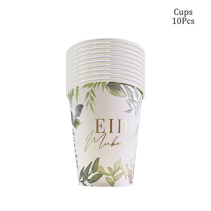 EID Mubarak Ramadan Decoration Gold Green Leaves Eid Al-Fitr Party Supplies Muslim Islamic Festival Party DIY Decorations
