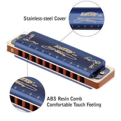 East Top Harmonica Professional Diatonic Blues Harmonica Mouth Organ  for Player,Beginner,Birthday Gift