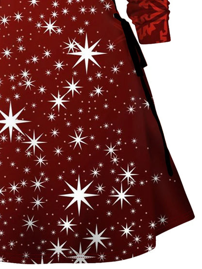 2024 Women's Christmas Hooded Dresses Star 3D Print Mini Hoodie Dress Lace Up a Line Hooded Dress Long Sleeves Fall Winter Dress