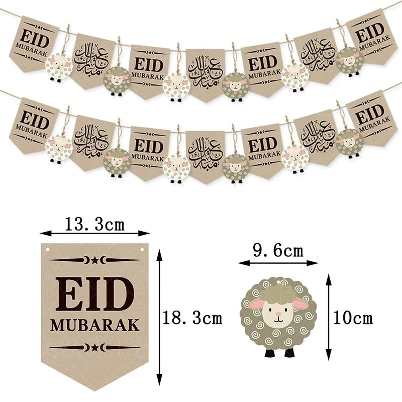 2024 EID Mubarak Paper Banner Bunting Garland Islamic Muslim Festival Party Supplies Ramadan Kareem Home Decoration Eid Gifts