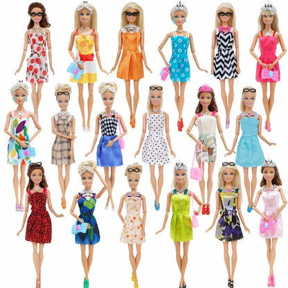 35 Item Doll Accessories=10x Doll Clothes Dress +4x Glasses +6x Plastic Necklace +2x Handbag +3x Crown +10 Shoes for Barbie Doll