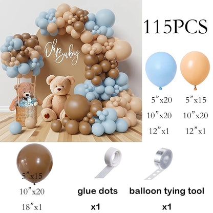 115pcs Baby Blue Balloons Garland Birthday Party Decor Balloon Arch Kit Skin Khaki Globos Baby Shower Gender Reveal Decoration