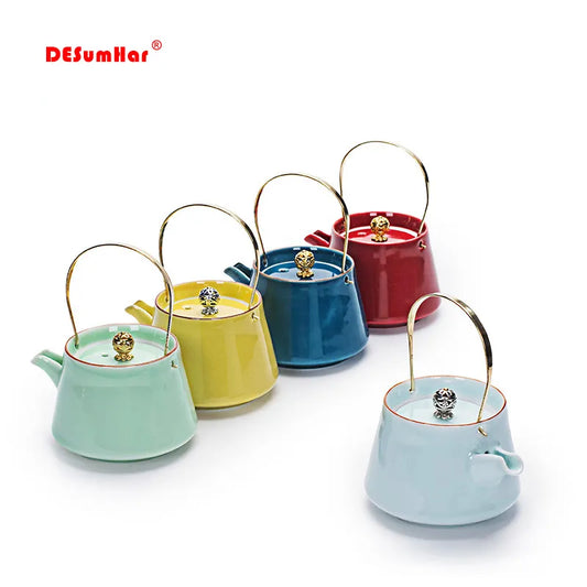 Celadon Ceramic Beam Tea Pot 240ml,Japanese-Style Tea Pot Pu'er Pot Household Tea Set Single Teapot Ceramic Flower Teapot Kettle