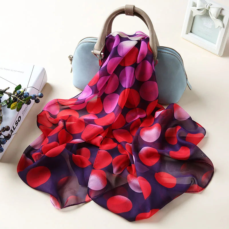 Silk Scarves Woman Spring  Autumn Long Dots Printed Shawl Scarf Ladies Chiffon Autumn and Winter Beach Scarf Wraps