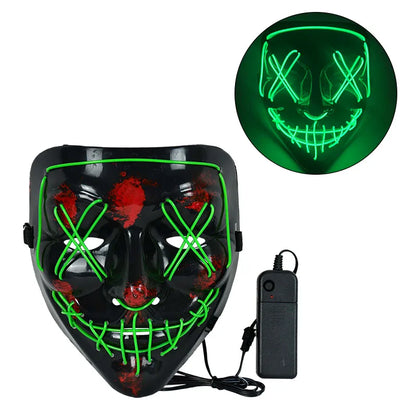 1P Scary Halloween Colplay Light Up Purge Mask Halloween Masquerade Party LED Face Masks for Kids Men Women Mask Glowing in Dark