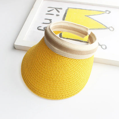 Adult Child Woman's Sun Visor Hats Female Bowknot Visor Caps Hand Made DIY Straw Summer Cap Casual Empty Top Hat Beach