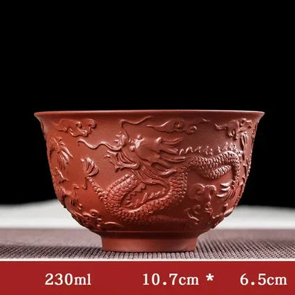 Zisha Bowl Handmade Tea Set Tea Bowl Chinese Style Dragon Pattern Ceramic Clay Kettle Gift Birthday Present Decorations