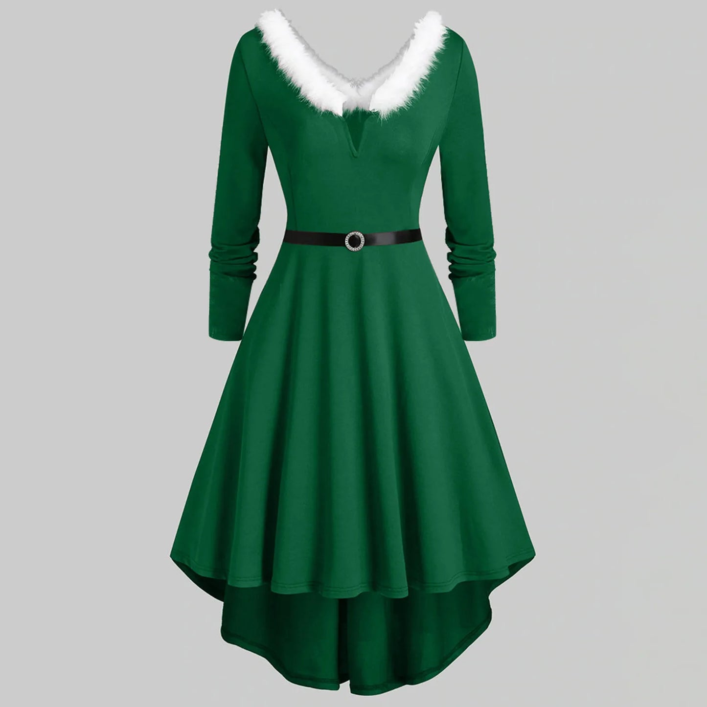 V-Neck Plush Christmas Women'S Dresses Long Sleeve Party Dress Elegant Ladies Red Vestidos Autumn Winter High Waist A-Line Dress