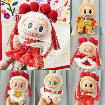 New Year Labubu Outfit for 17cm Mini Doll Chinese Style Matched Red Clothes Accessories