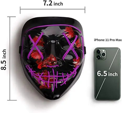 Light Up Mask LED Mask Scary Halloween Mask Glow Neon Festival Mask Costume Mask With Lighting Modes El Wire for Men Women Kids