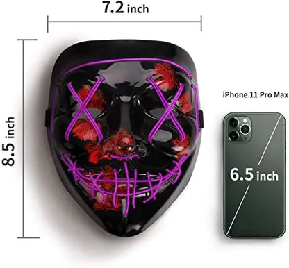 Light Up Mask LED Mask Scary Halloween Mask Glow Neon Festival Mask Costume Mask With Lighting Modes El Wire for Men Women Kids