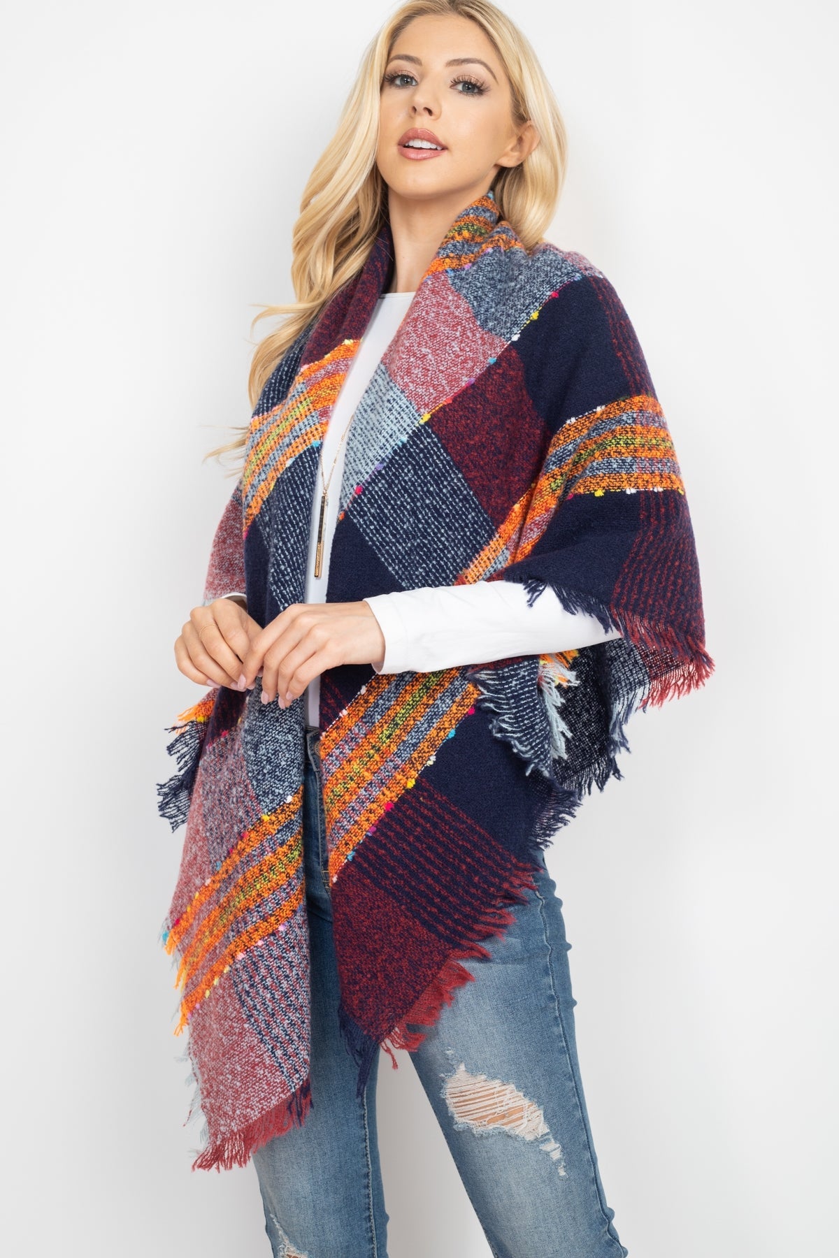 Multi Color Blanket Fringed Scarf