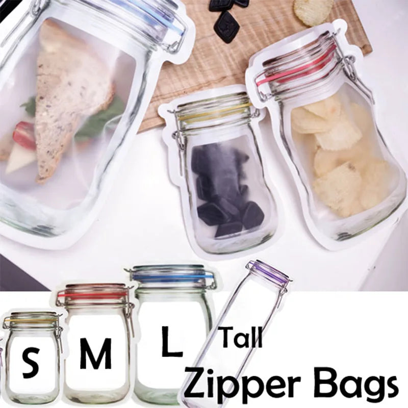 Kitchen Storage 5-20pcs Reusable Mason Jar Zipper Bags Grocery Candy Jar Food Storage Bags Portable Cookies Bags Kitchen Food