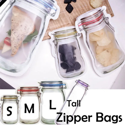 Kitchen Storage 5-20pcs Reusable Mason Jar Zipper Bags Grocery Candy Jar Food Storage Bags Portable Cookies Bags Kitchen Food