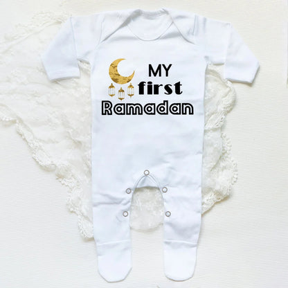 My First Eid Ramadan Baby Babygrow Sleepsuit Vest Bodysuit Infant Long Sleeve Romper Ramadan Islamic Muslim Keepsake Baby Outfit