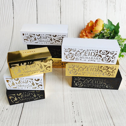10Pcs Eid Mubarak Gift Box Ramadan Gift Packages Gold Hollow Eid Mubarak Candy Cake Box Eid Mubarak Decoration 2024 Muslim Party