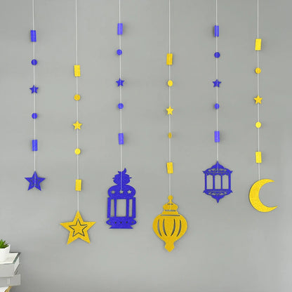 EID Mubarak Swirl Banner Star Moon Ceiling Hanging Ornament Ramadan Kareem Decoration for Home 2024 Islam Muslim Party Supplies