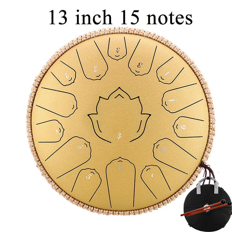 Hluru Glucophone Steel Tongue Drum 13 Inch 15 Notes Tone Key C Ethereal Drum Handpan Percussion Musical Instrument