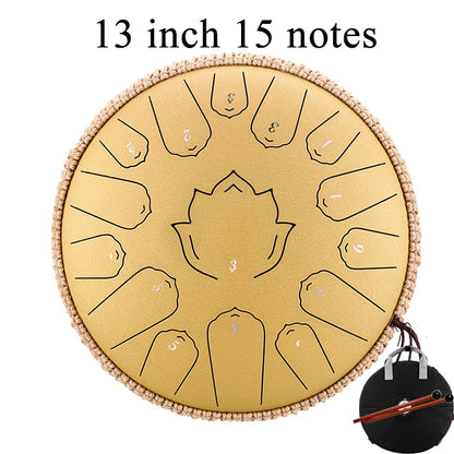 Hluru Glucophone Steel Tongue Drum 13 Inch 15 Notes Tone Key C Ethereal Drum Handpan Percussion Musical Instrument